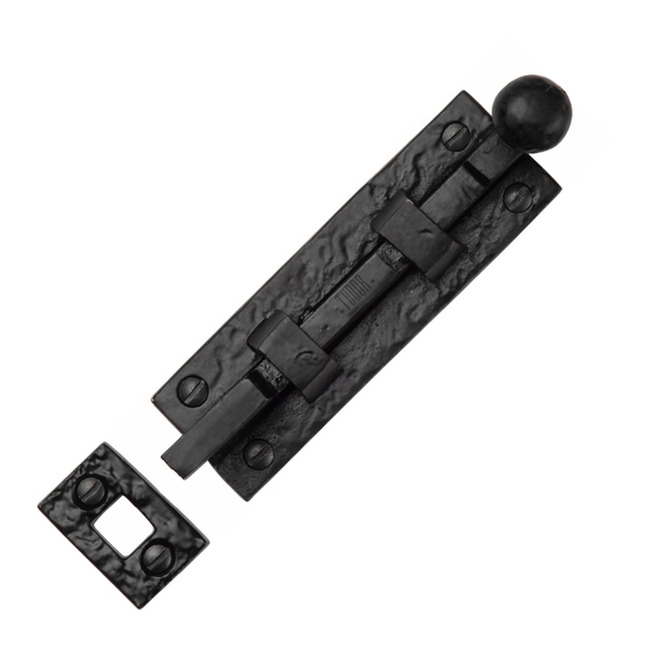 TC169 102 • 106mm • Antique Black Iron • Heritage Brass Cranked Door Bolt